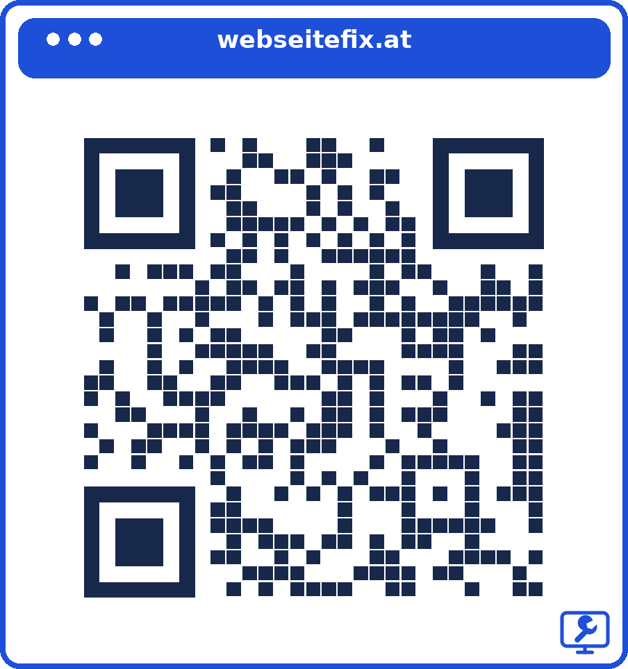 QR-Stil Fenster: Rahmen wie ein Browserfenster mit webseitefix.at als Adresszeile