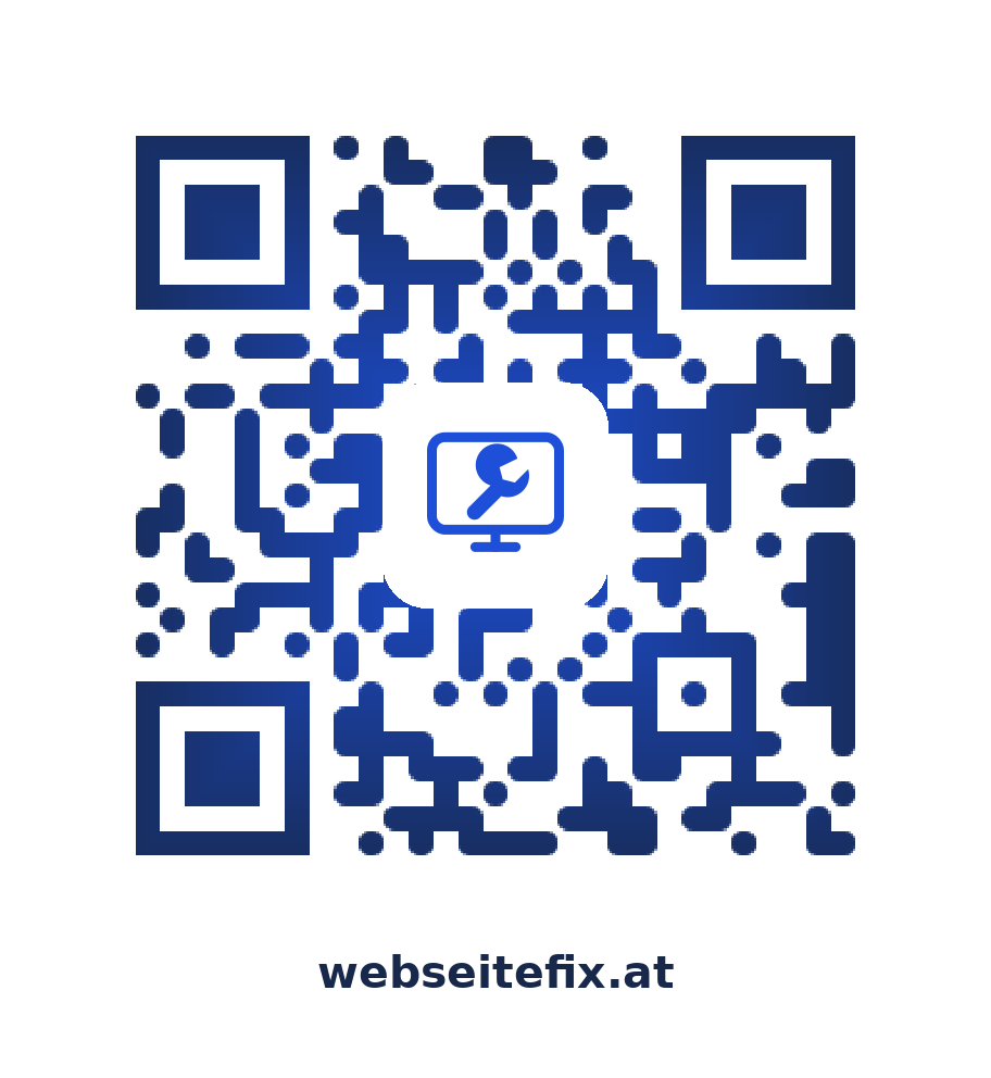 QR-Stil Verlauf: Farbverlauf von Haus-Blau zu Nachtblau mit der webseitefix-Marke in der Mitte