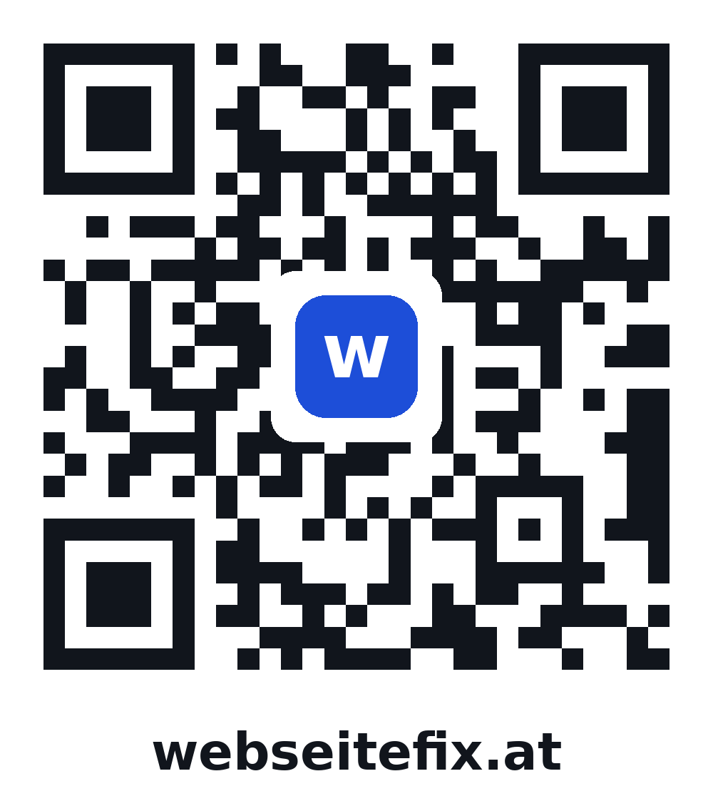 QR-Code auf webseitefix.at, mit dem Logo in der Mitte