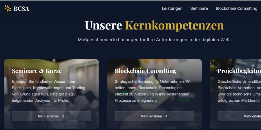 Website von BCSA – Kryptoseminare und Web3-Support