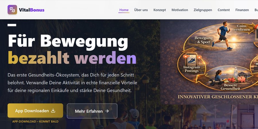 Website der VitalBonus Fitness- und Wellness-App